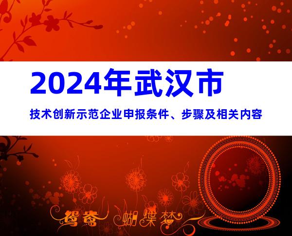 2024年武汉市技术创新示范企业申报条件、步骤及相关内容