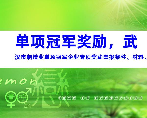 单项冠军奖励，武汉市制造业单项冠军企业专项奖励申报条件、材料、流程及奖励标准