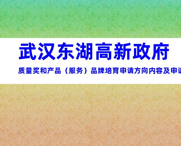 武汉东湖高新政府质量奖和产品（服务）品牌培育申请方向内容及申请标准流程、奖补