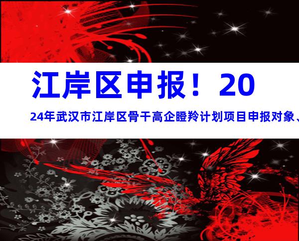 江岸区申报！2024年武汉市江岸区骨干高企瞪羚计划项目申报对象、时间及要求