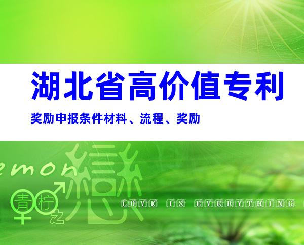 湖北省高价值专利奖励申报条件材料、流程、奖励